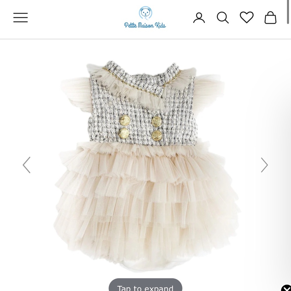Petite maison kids Fira Tweed and Tulle romper with Gold Buttons size 9 months